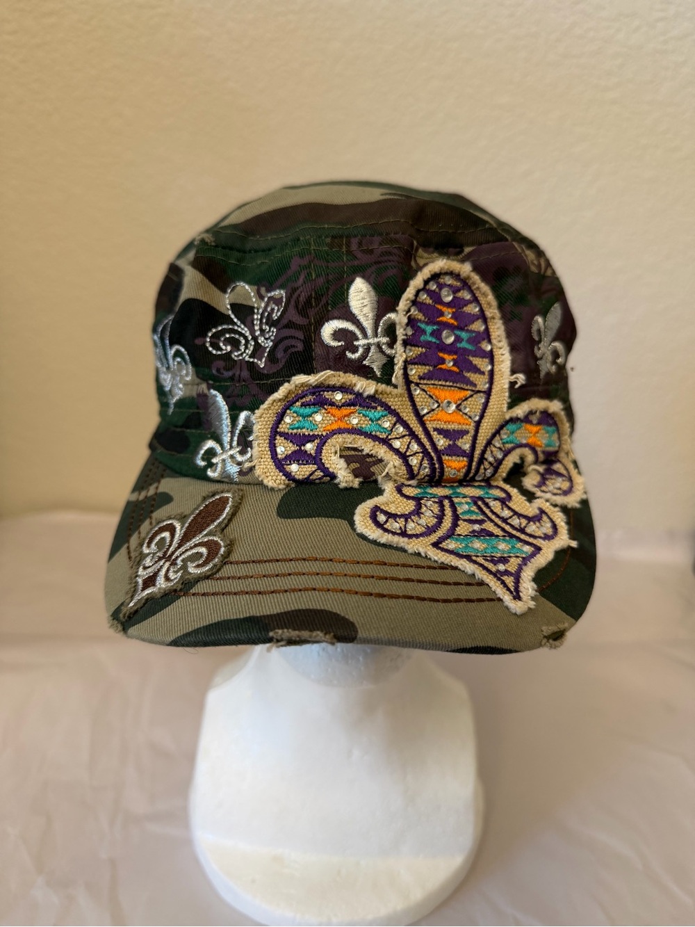 Leader L.O.G.A Embroidered Fleur-de-Lis Camo Military Cap - Olive Green adj